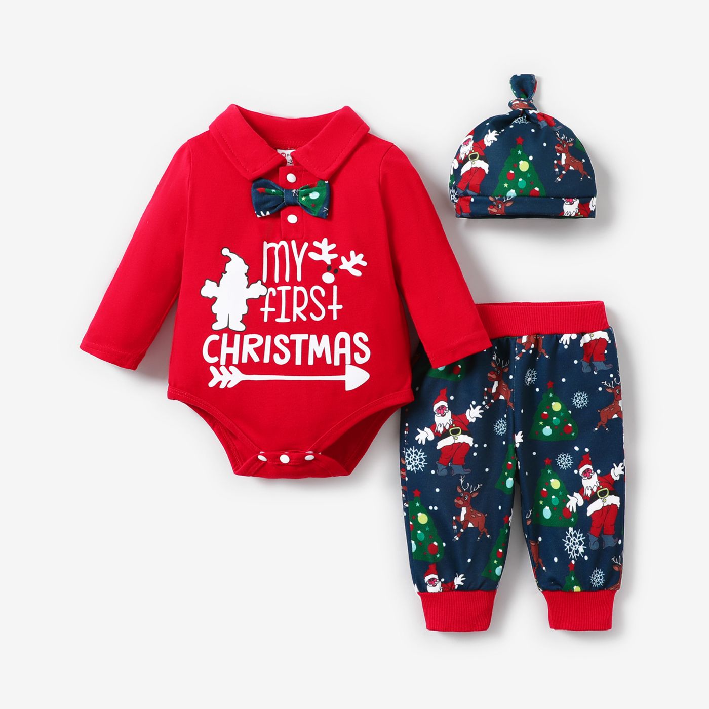 3pcs Baby Boy Christmas Childlike Design Set with Hat