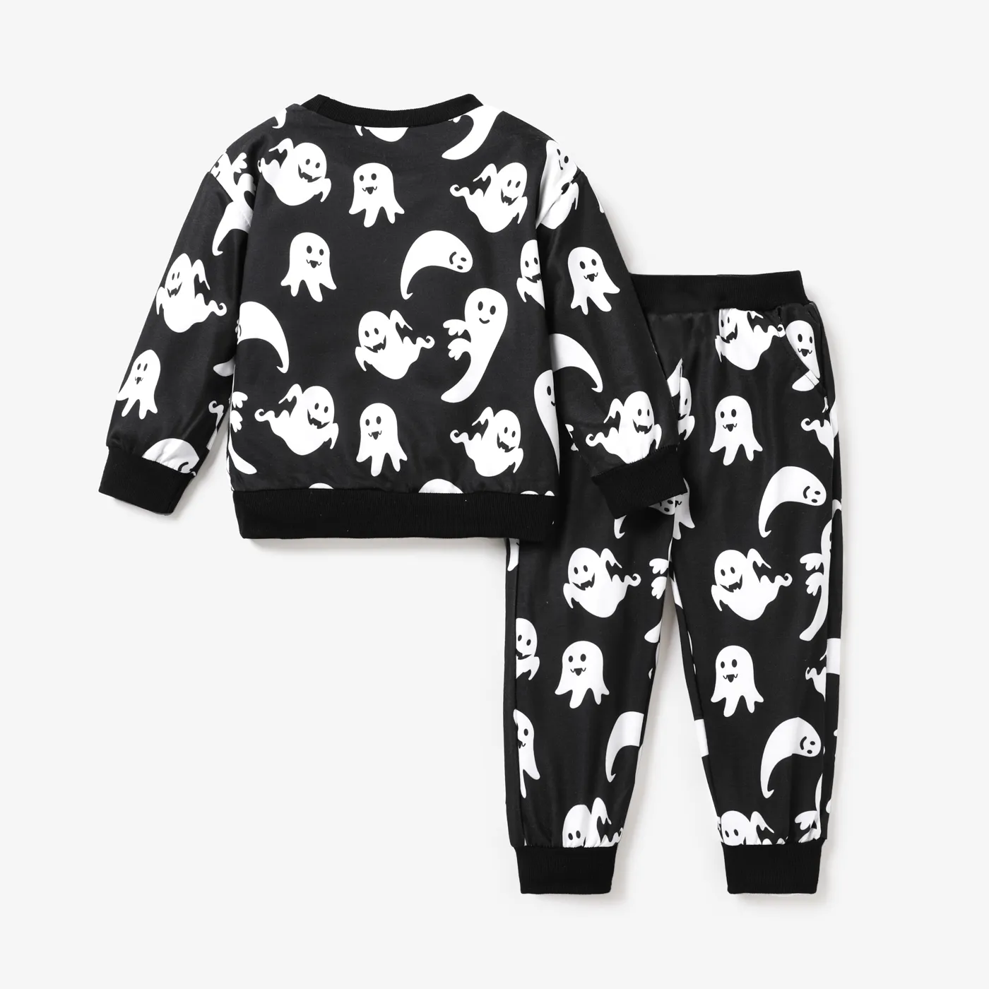Halloween 2pcs Toddler Boy Ghost Full Print Long Sleeves Set Black image 2