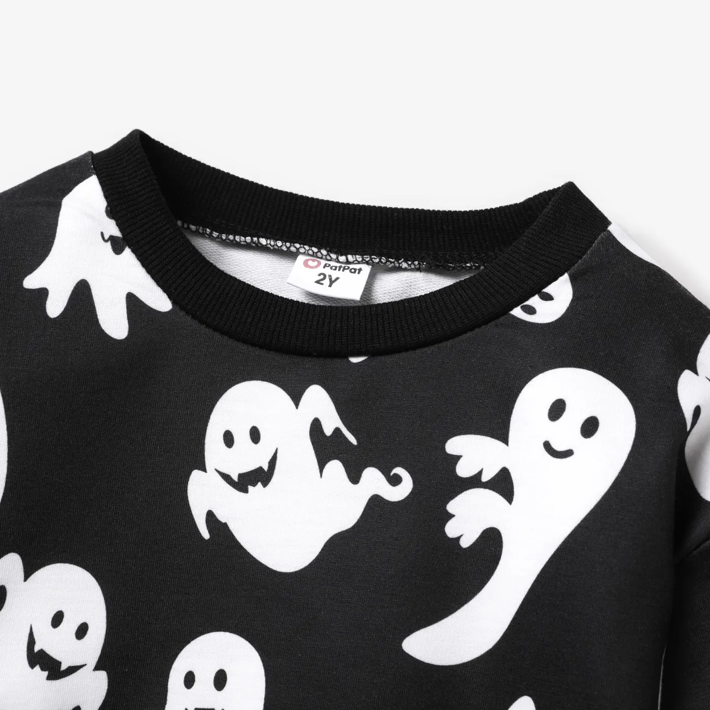Halloween 2pcs Toddler Boy Ghost Full Print Long Sleeves Set Black image 3