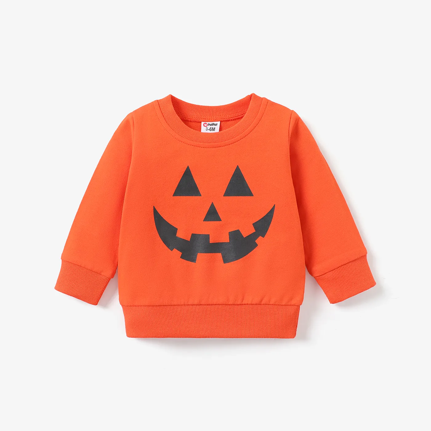 Halloween Baby Boy/Girl 100% Cotton Long-sleeve Glow In The Dark Pumpkin Face Print Sweatshirt