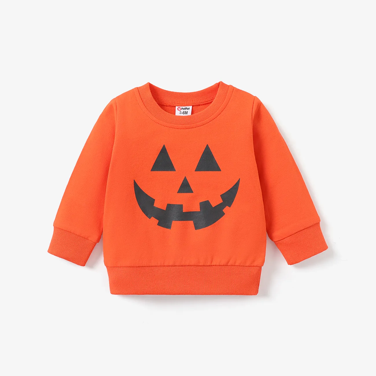 Halloween Baby Boy/Girl 100% Cotton Long-sleeve Glow In The Dark Pumpkin Face Print Sweatshirt orangered big image 1