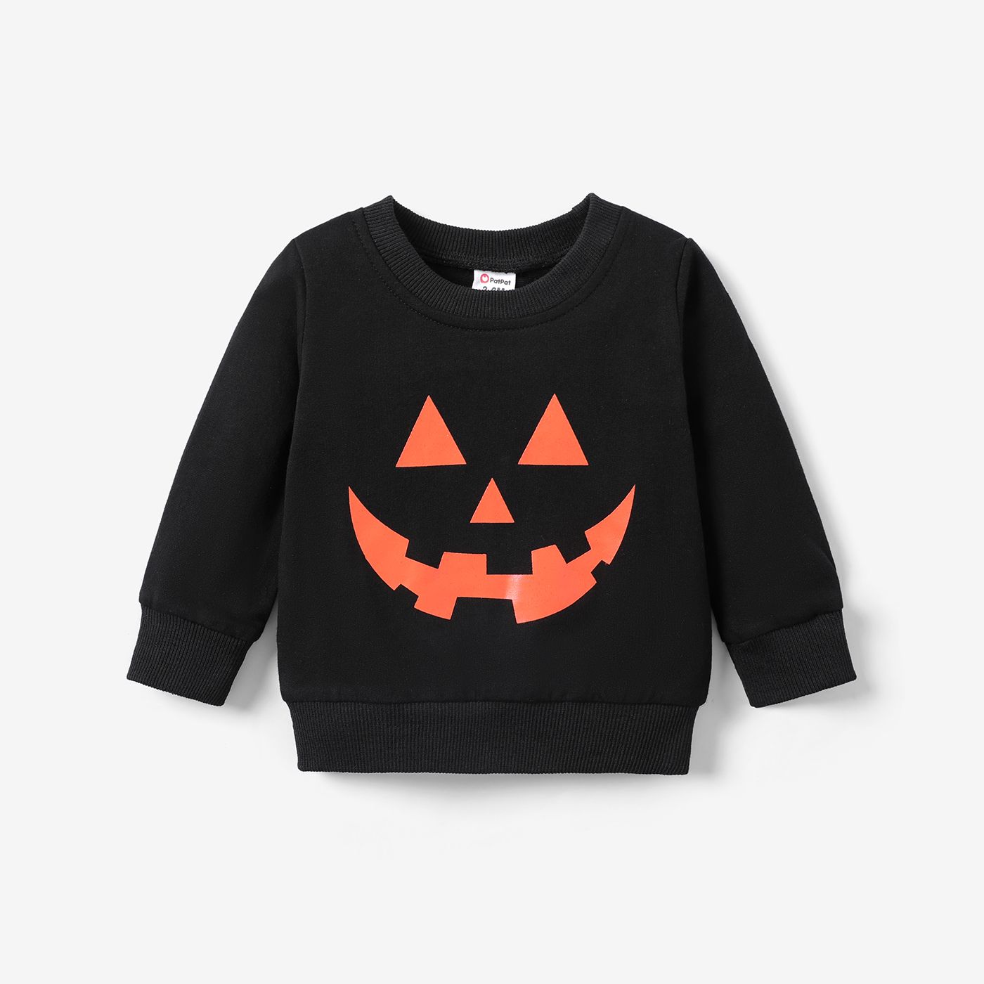 Halloween Baby Boy/Girl 100% Cotton Long-sleeve Glow In The Dark Pumpkin Face Print Sweatshirt