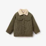 طفل صغير فتاة / فتى طية صدر السترة زر تصميم معطف مبطن الصوف العمري الأخضر