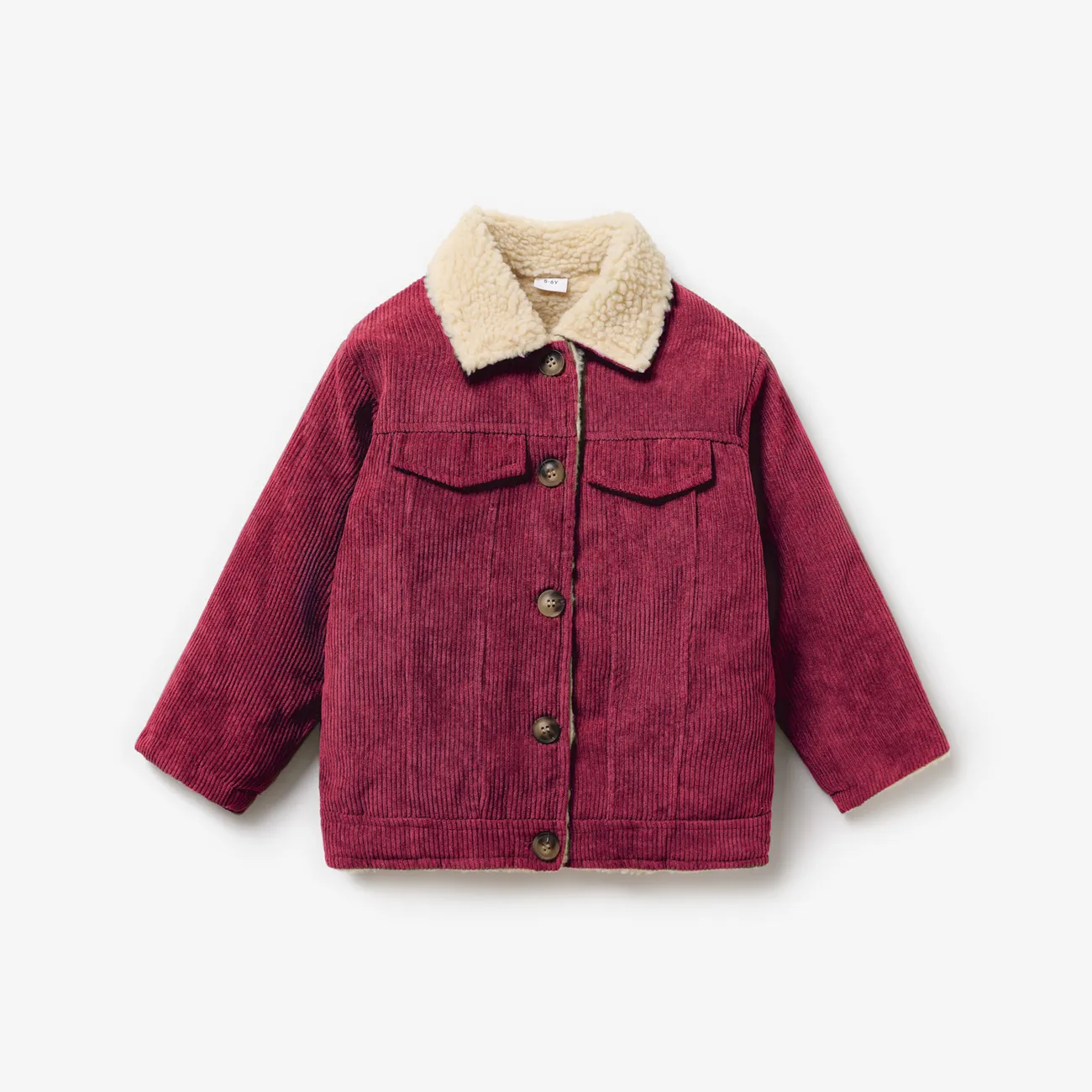 Toddler Girl/Boy Lapel Collar Button Design Fleece Lined Coat Burgundy big image 1