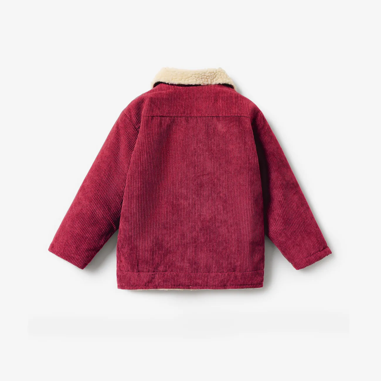 طفل صغير فتاة / فتى طية صدر السترة زر تصميم معطف مبطن الصوف عنابي اللون big image 1