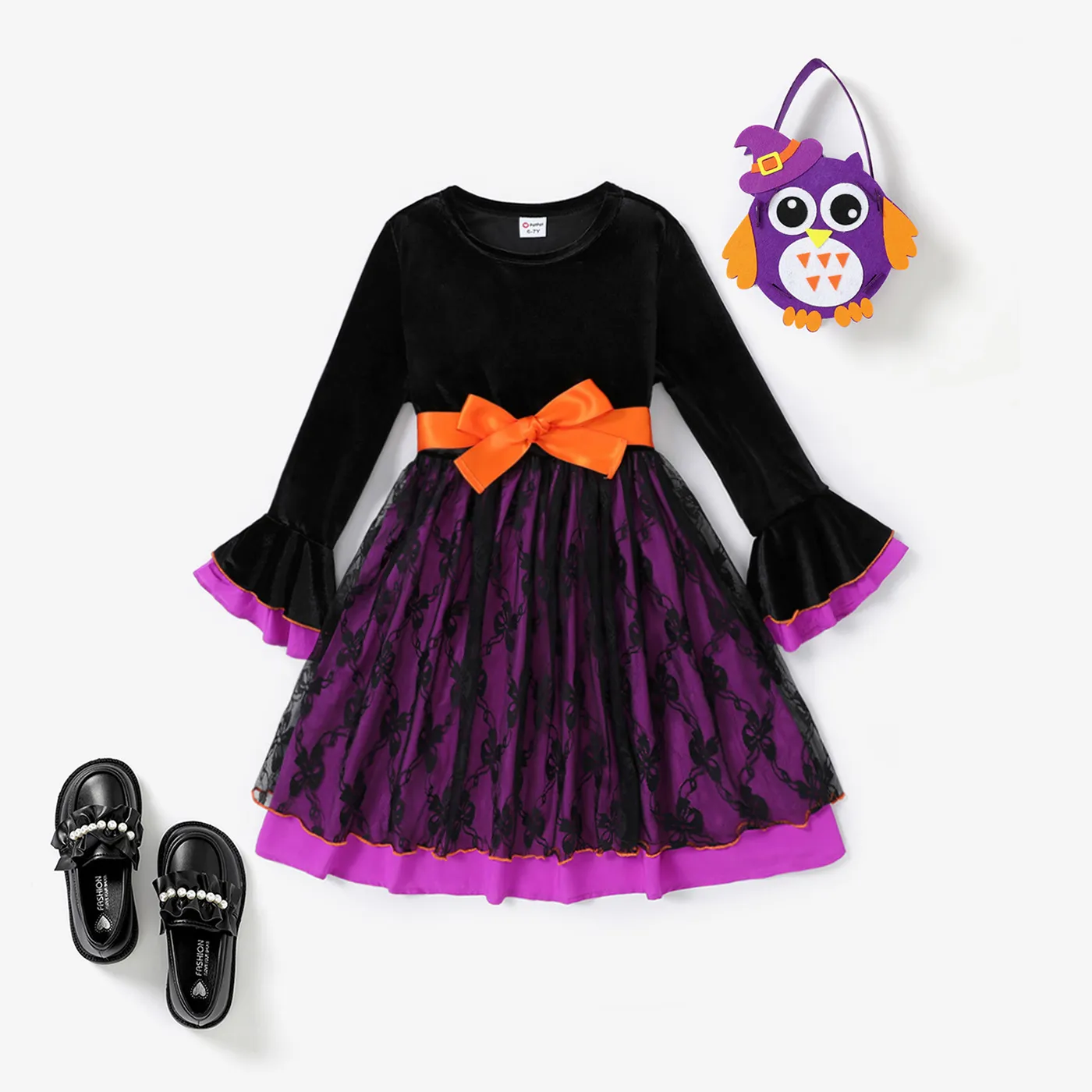 2 PCS Kid Girl Sweet Halloween Pattern Ruffle Edge  Skirt/Dress Set