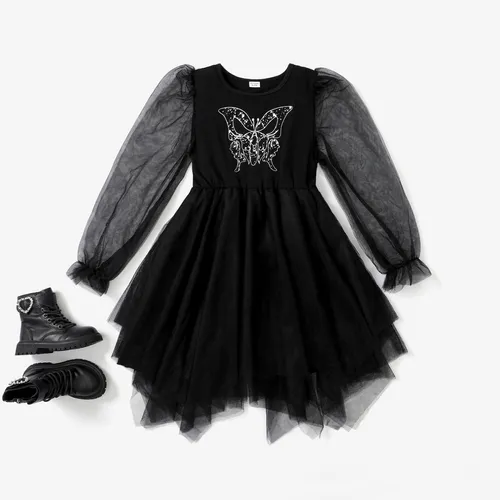 Kid Girl Halloween Childlike Animal Pattern Butterfly Puff Sleeve Skirt/Dress 