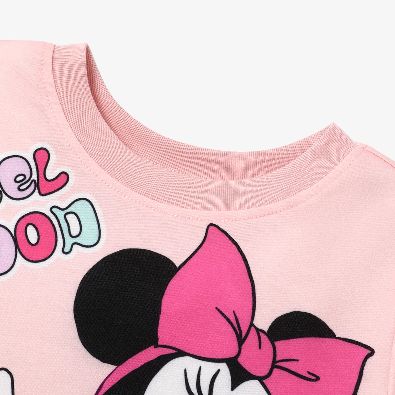 Disney Mickey and Friends Kid Girl 2pcs Character Print Long-sleeve Top and Leopard Print Pants Set Pink big image 1