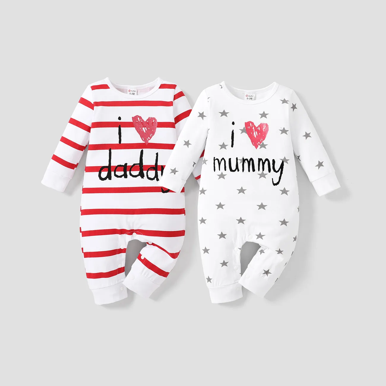 Baby Boy/Girl 95% Cotton Long-sleeve Love Heart Letter Print Stars/Striped Jumpsuit White big image 1