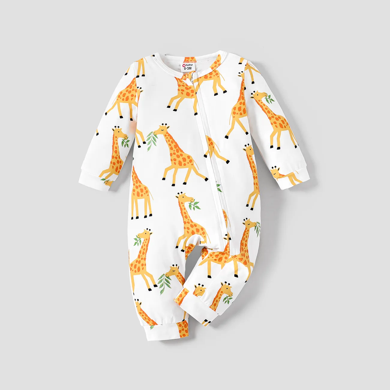 Baby Girl/Boy Giraffe Pattern Long Sleeve Jumpsuit with Zipper  big image 1