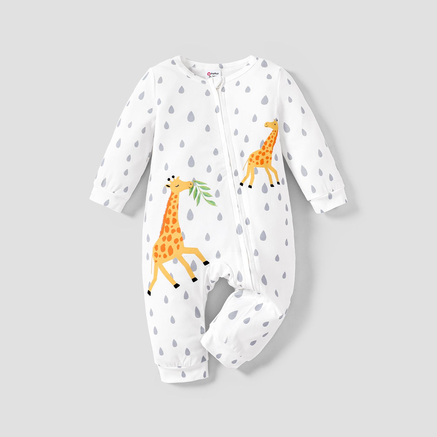 Baby Girl/Boy Giraffe Pattern Long Sleeve Jumpsuit With Zipper