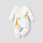 Baby Girl/Boy Giraffe Pattern Long Sleeve Jumpsuit with Zipper Grey