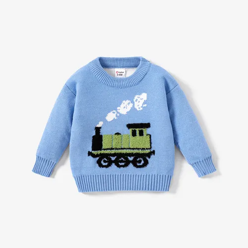 Baby Boy Locomotive Graphic Drop Shoulder Knitted Pullover Sweater
