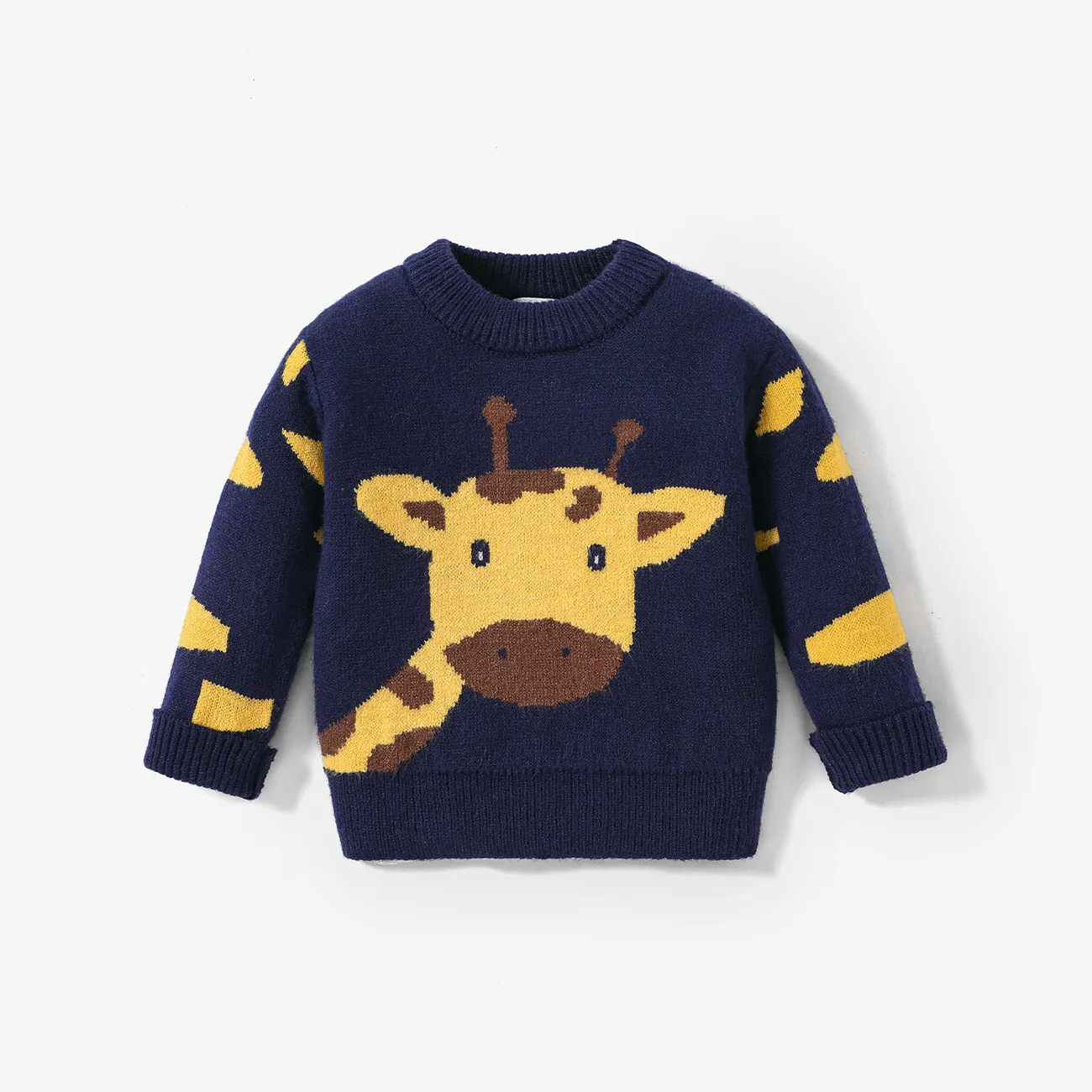 Baby Boy Giraffe Embroidery Long-sleeve Sweater  Dark Blue big image 1