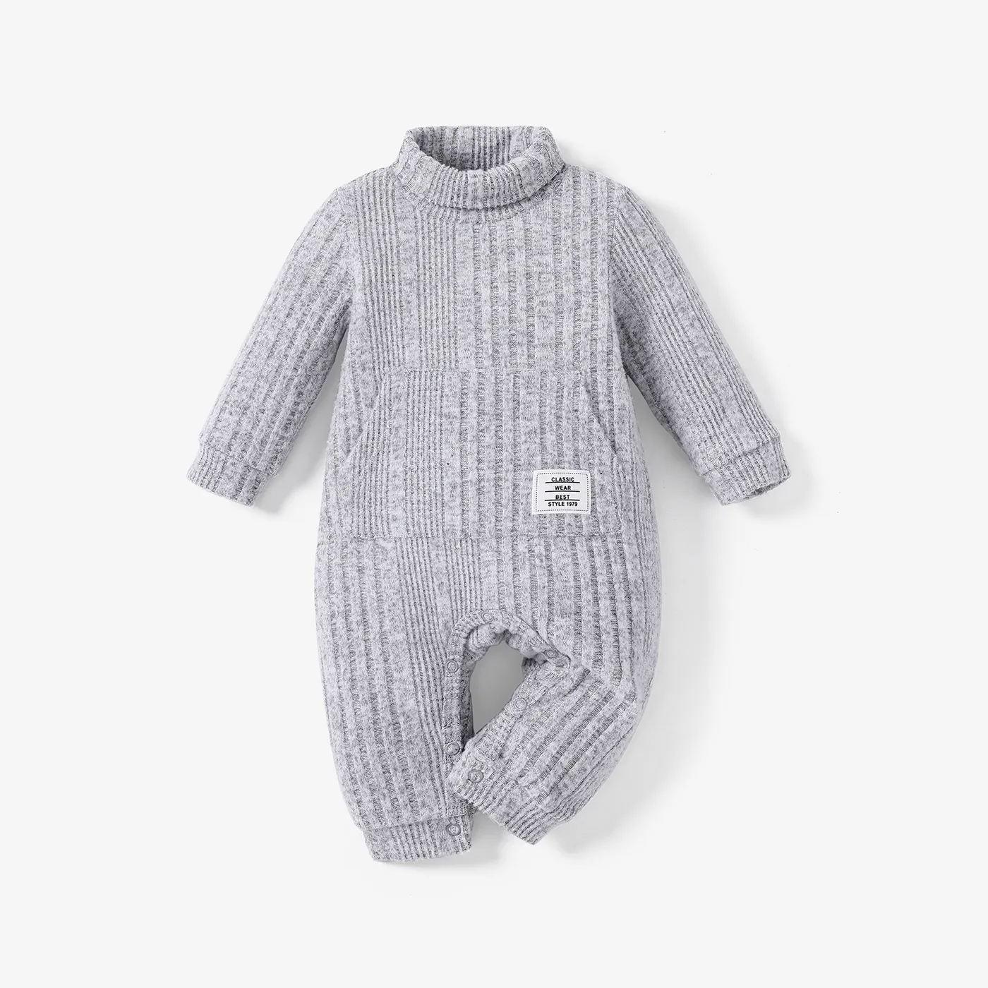 Baby Boy Basic Solid Color Long Sleeve Jumpsuit Grey big image 1