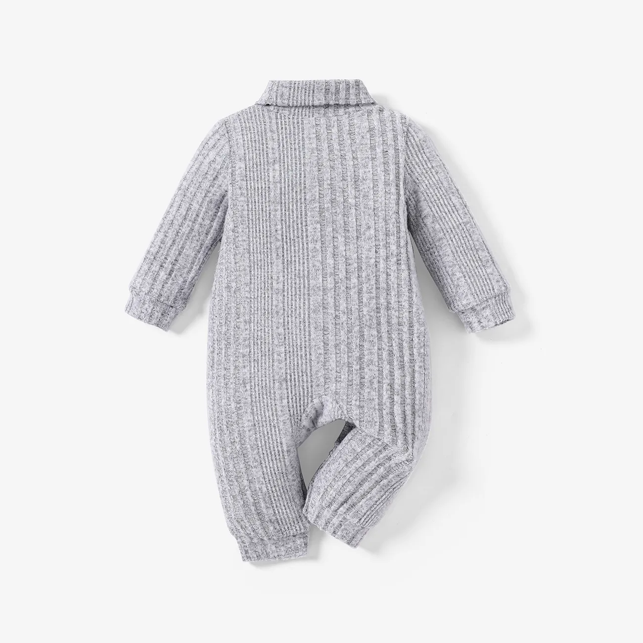 Baby Boy Basic Solid Color Long Sleeve Jumpsuit Grey big image 1