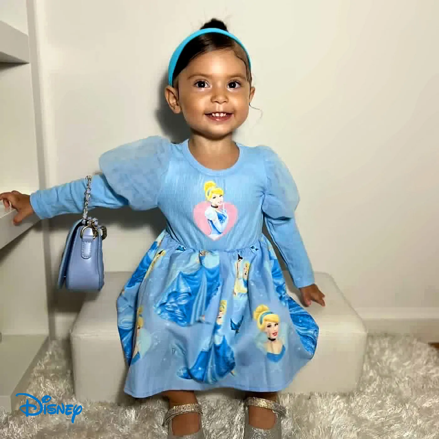 

Disney Princess Baby/Toddler Girl Character Print Mesh Puff-sleeve Dress