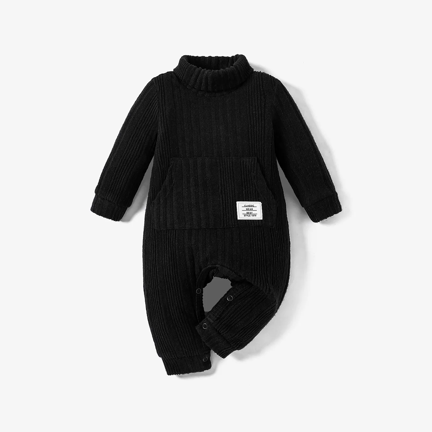Baby Boy Basic Solid Color Long Sleeve Jumpsuit Black