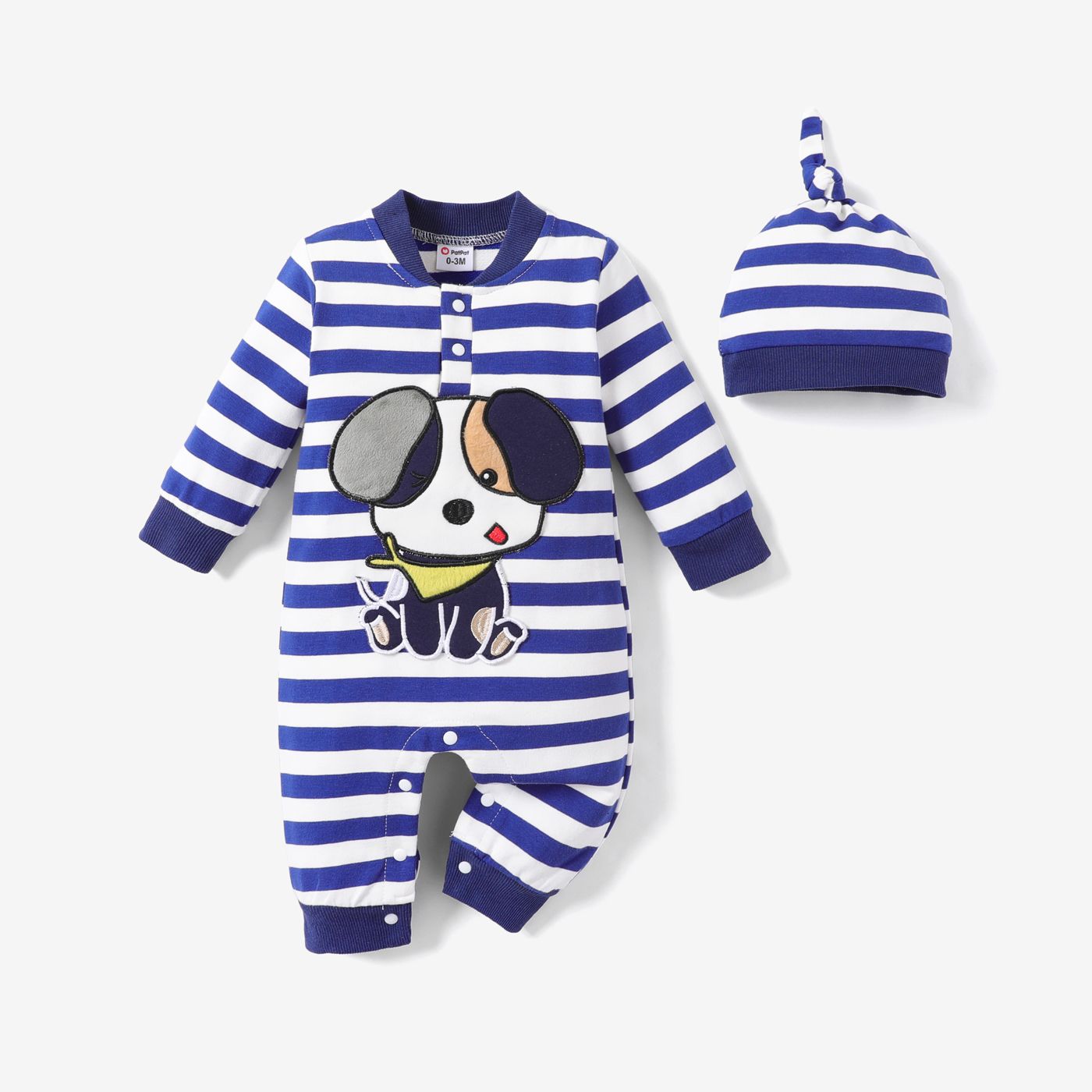 2pcs Baby Boy Childlike Dog Pattern Striped Jumpsuit Set