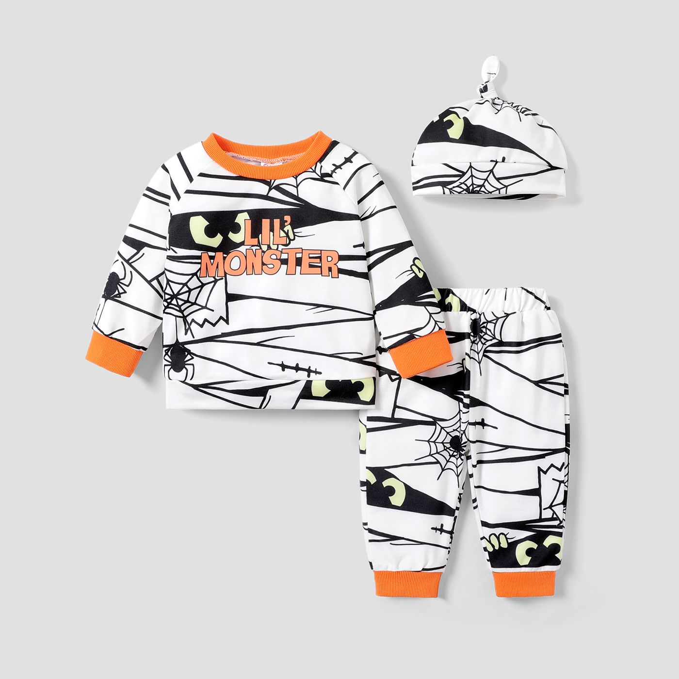 

3pcs Halloween Baby Boy/Girl Mummy and Letter Print Sets