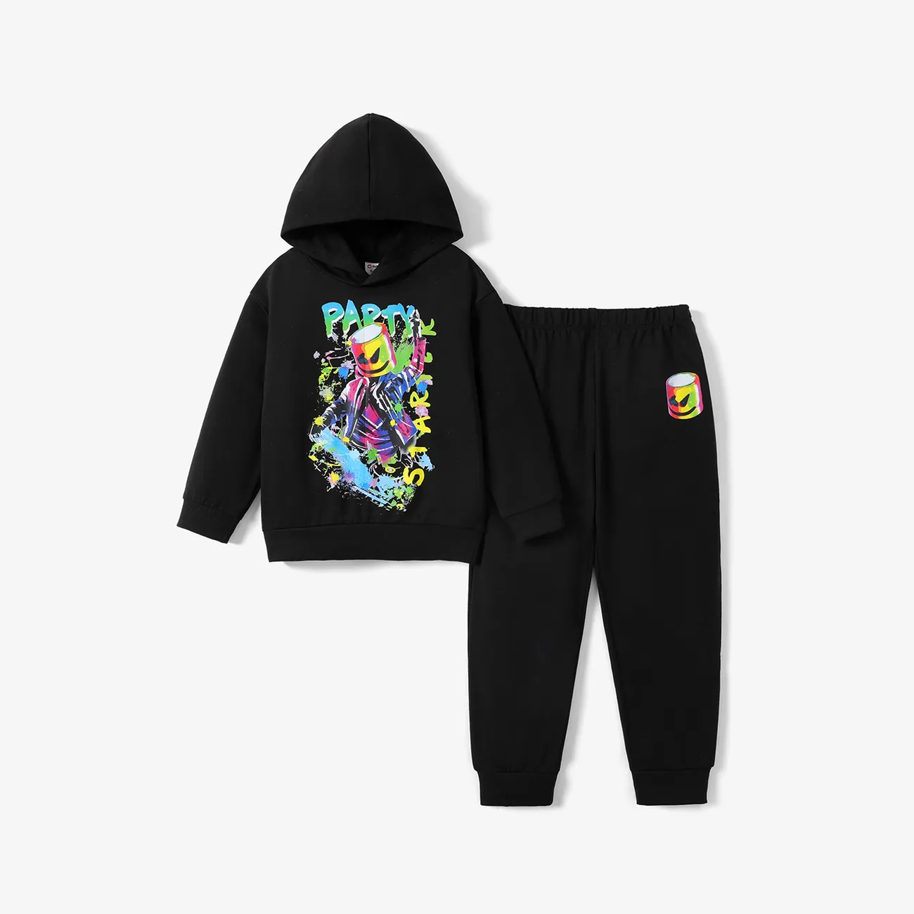 2pcs Kid Boy Trendy Pattern Hooded Casual Set big image 1
