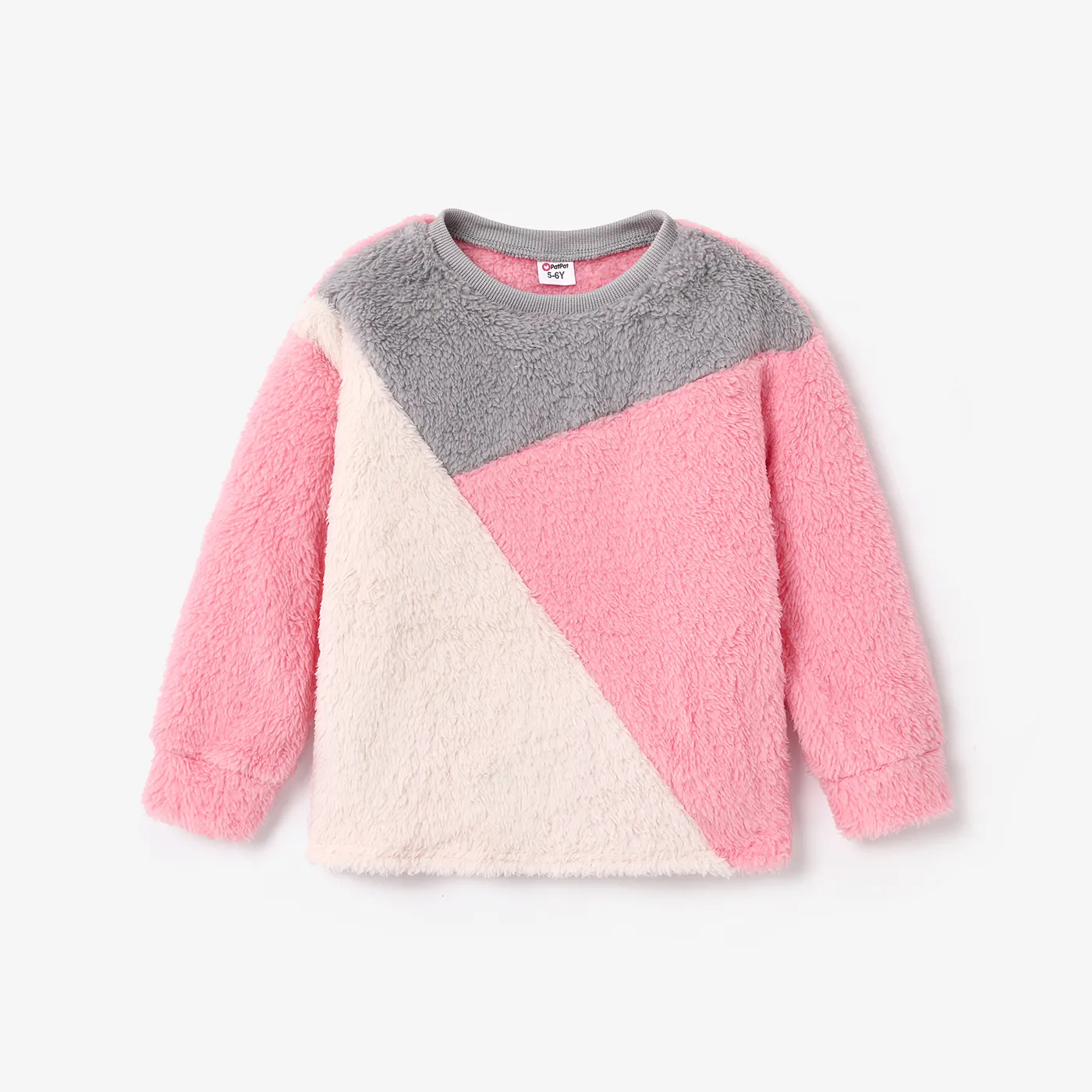 Kid Girl Sweet Colorblock Fleece Pullover Sweatshirt ColorBlock big image 1