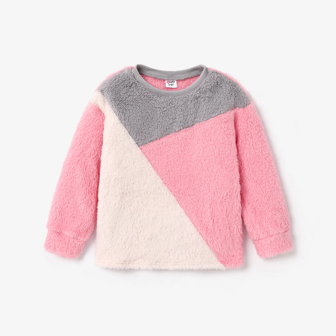 Kid Girl Sweet Colorblock Fleece Pullover Sweatshirt  big image 1