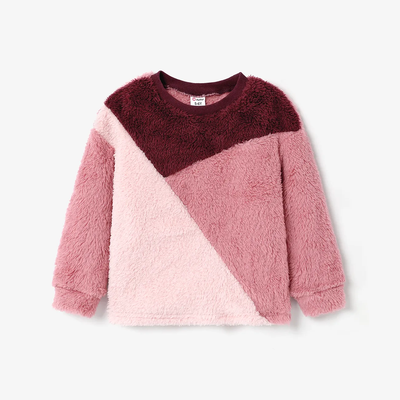 Kid Girl Sweet Colorblock Fleece Pullover Sweatshirt Red big image 1