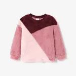 Kid Girl Sweet Colorblock Fleece Pullover Sweatshirt Red