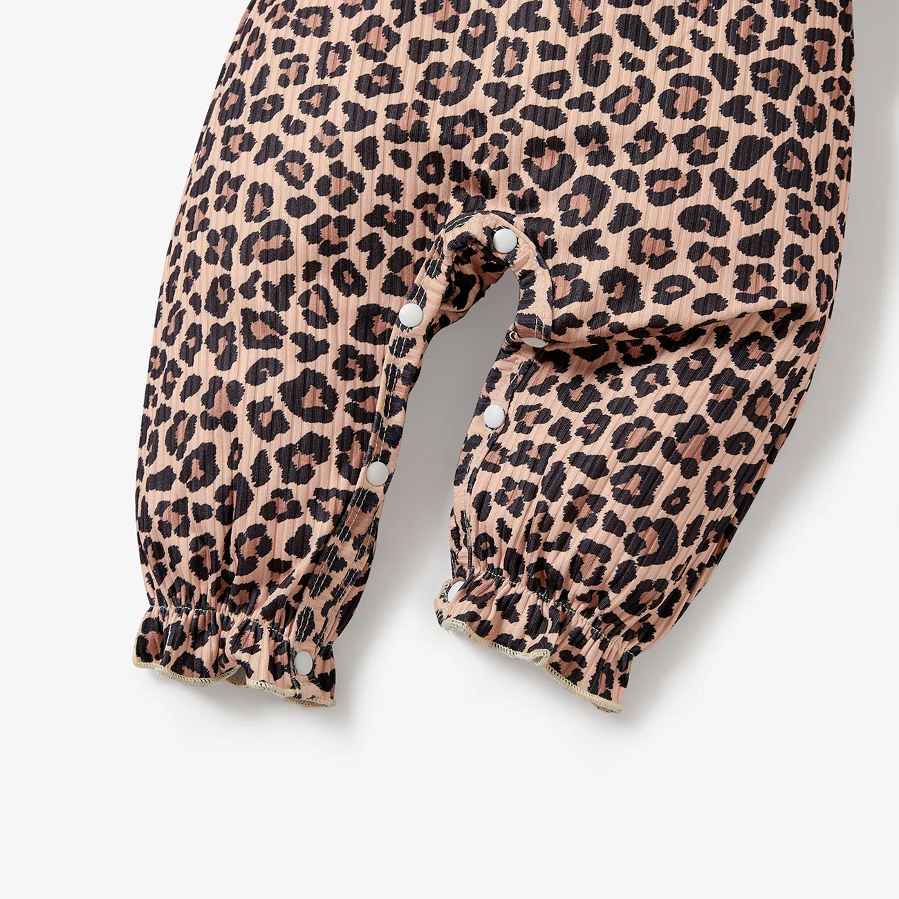 3pcs Baby All Over Leopard Long-sleeve Jumpsuit and Fuzzy Fleece Vest Set Khaki big image 1