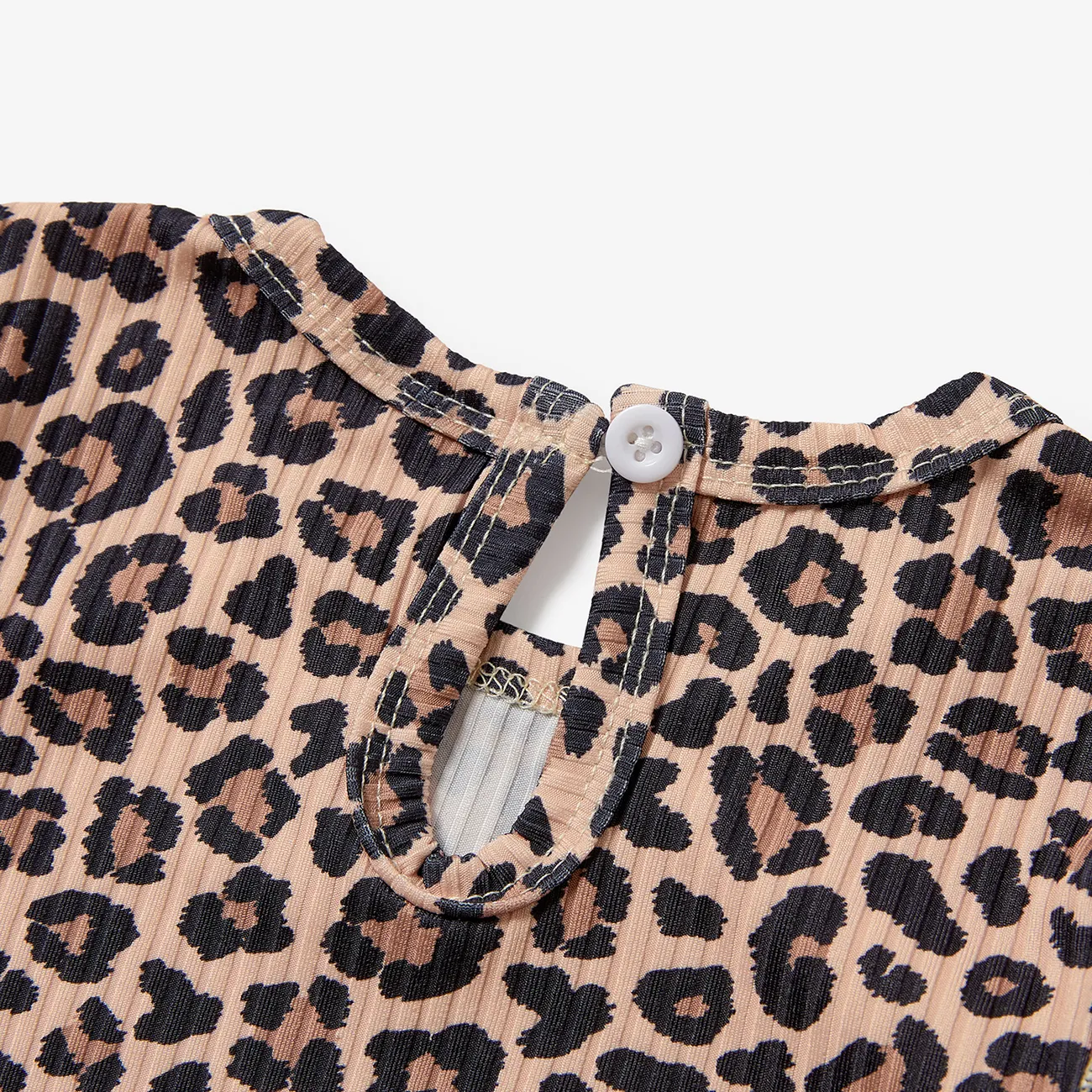 3 Stück Baby Mädchen Rüschenrand Leopardenmuster Süß Langärmelig Baby-Overalls khaki big image 1