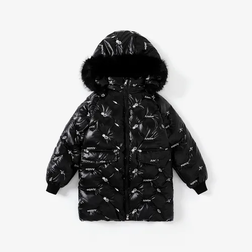 Kid Boy/Girl Avant-garde Letter Pattern Hooded Down Jacket