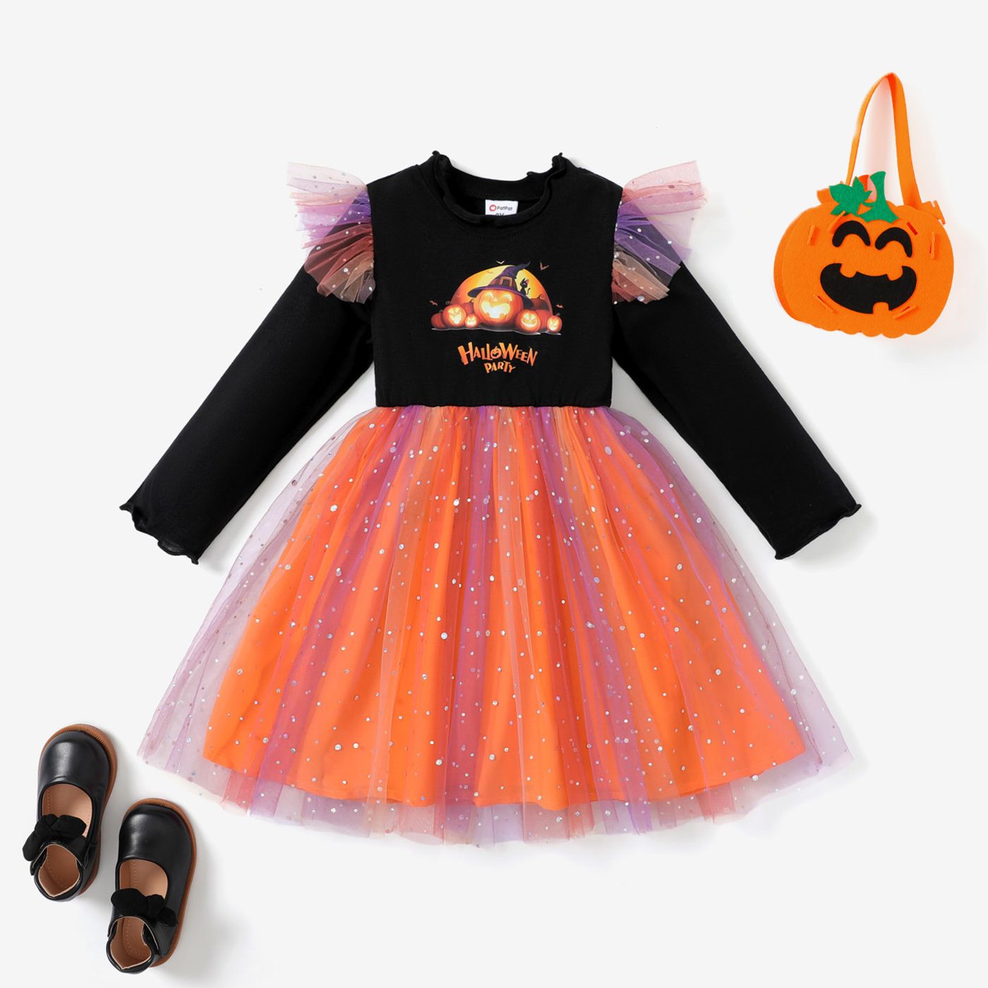

Toddler Girl Childlike Halloween Pattern Long Sleeve Fairy Dress