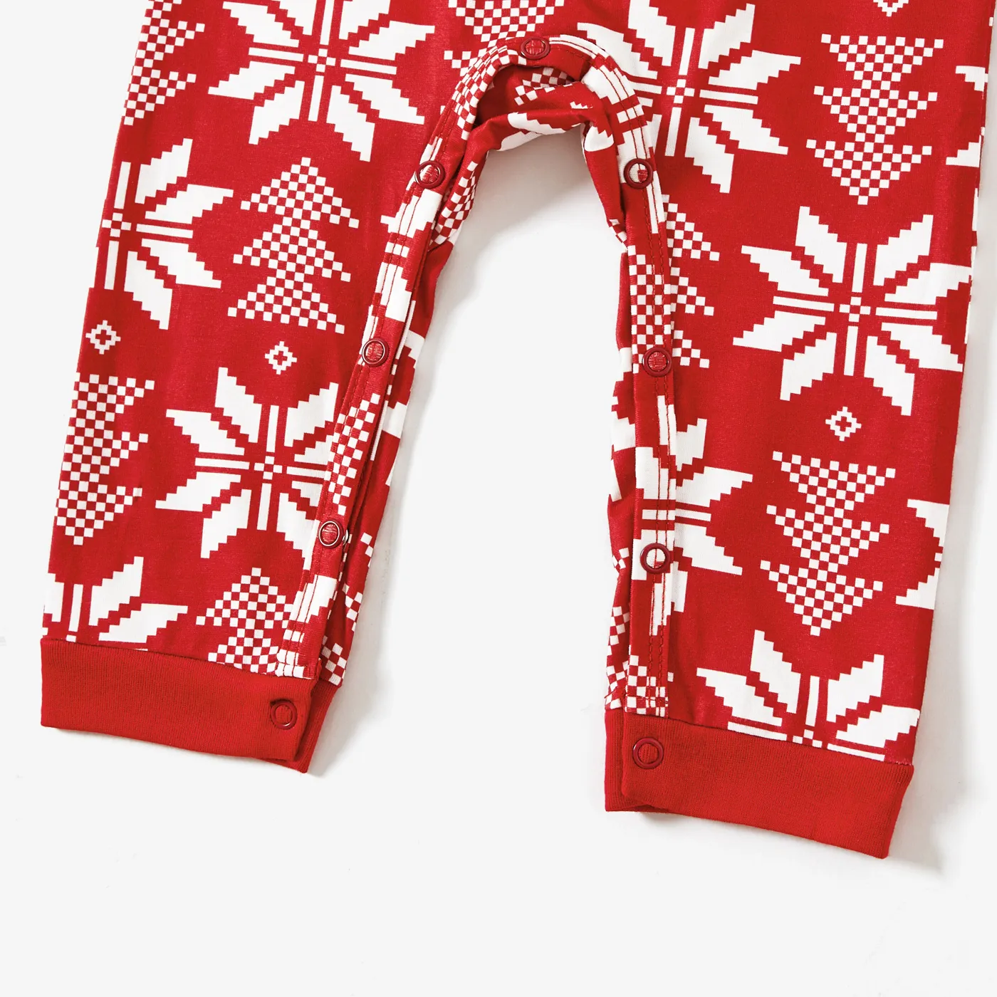Christmas Snowflake Allover Print Notched Collar button-down Shirt and Pants Family Matching Pajamas Sets (Flame Resistant) Red image 6