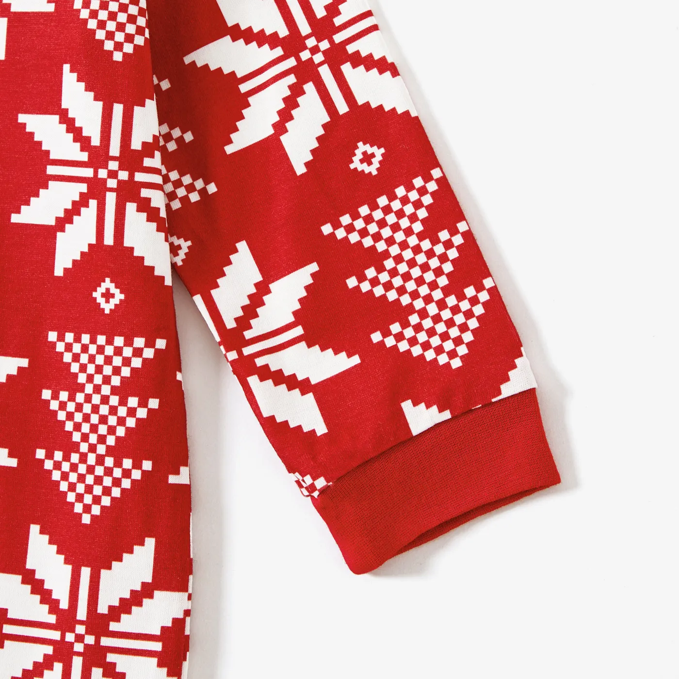 Christmas Snowflake Allover Print Notched Collar button-down Shirt and Pants Family Matching Pajamas Sets (Flame Resistant) Red image 5