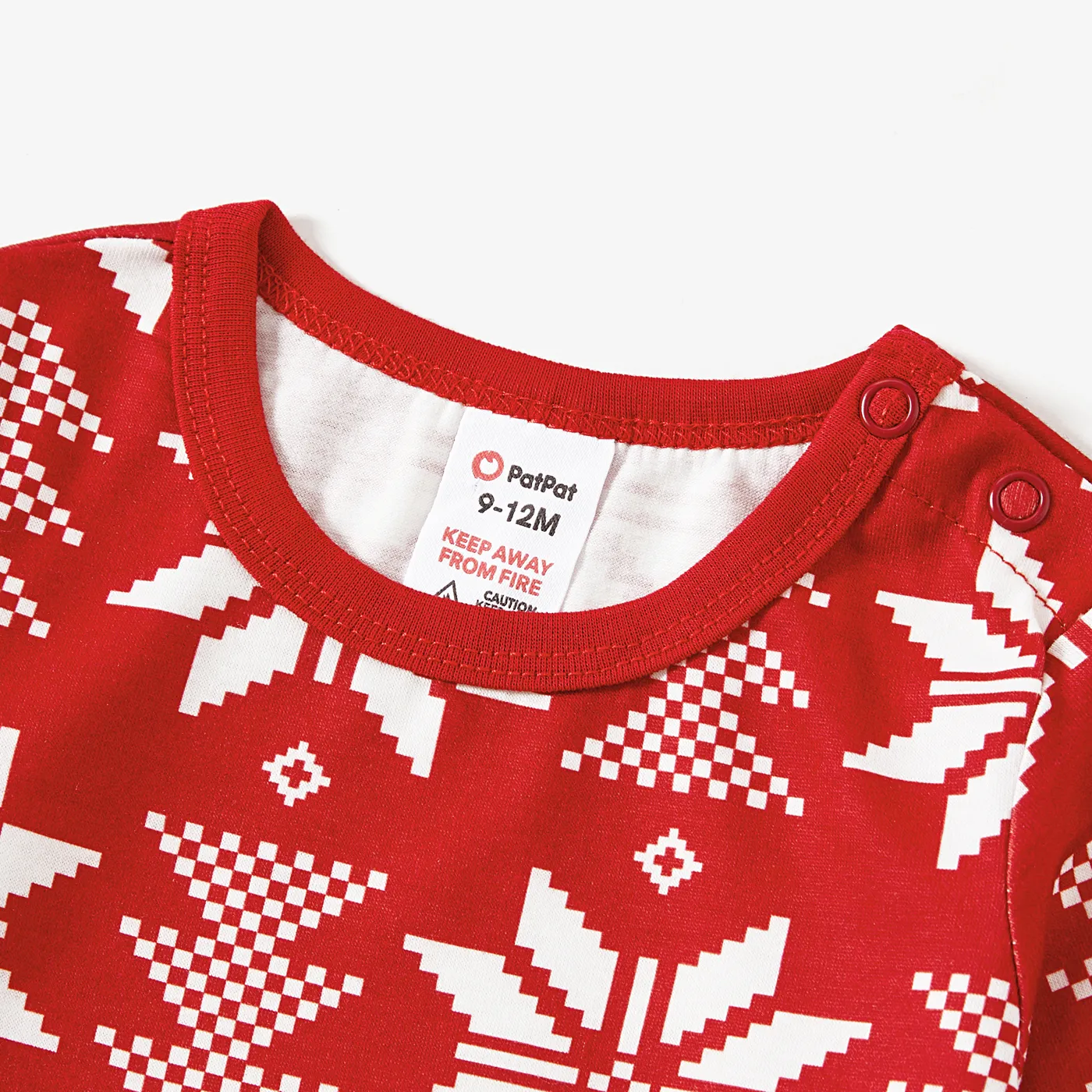 Christmas Snowflake Allover Print Notched Collar button-down Shirt and Pants Family Matching Pajamas Sets (Flame Resistant) Red image 4