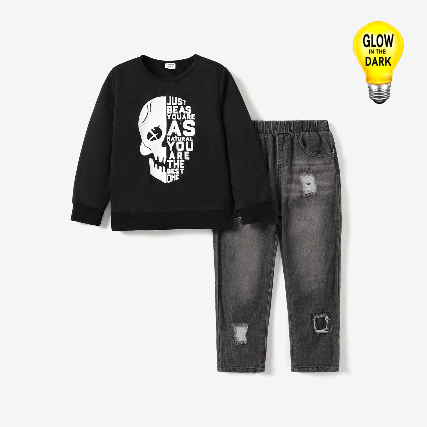 2pcs Halloween Oversized  Avant-garde  Denim Set with Hole