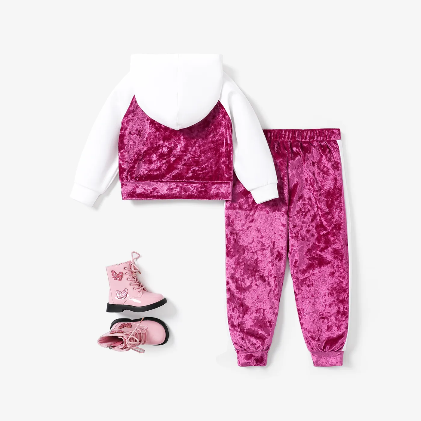 2PCS Toddler Girl Avant-Garde Letter Pattern Top/ Pant Set Hot Pink image 2