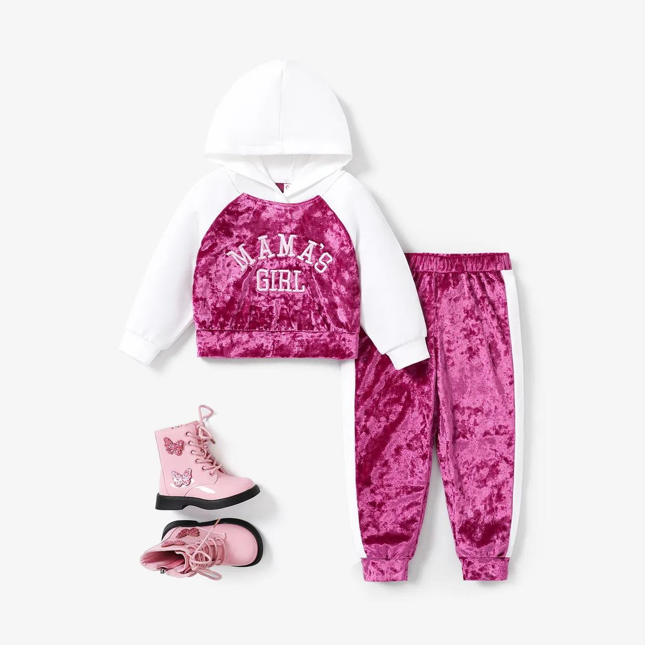 2PCS Toddler Girl Avant-Garde Letter Pattern Top/ Pant Set Hot Pink big image 1