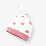 2pcs Baby 95% Cotton Long-sleeve Love Heart Print Footed Jumpsuit with Hat Set Pink image 4