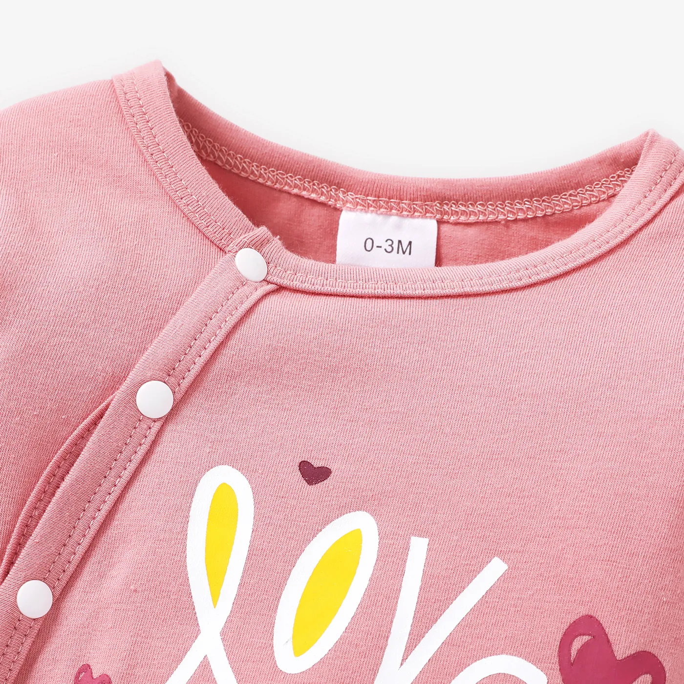 2pcs Baby 95% Cotton Long-sleeve Love Heart Print Footed Jumpsuit with Hat Set Pink image 5