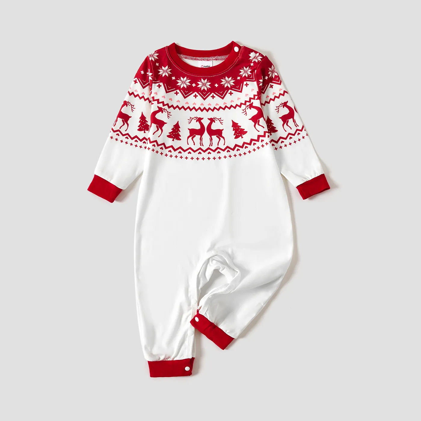 Christmas Reindeer and Snowflake Print Family Matching Pajamas Sets (Flame Resistant) Red big image 1