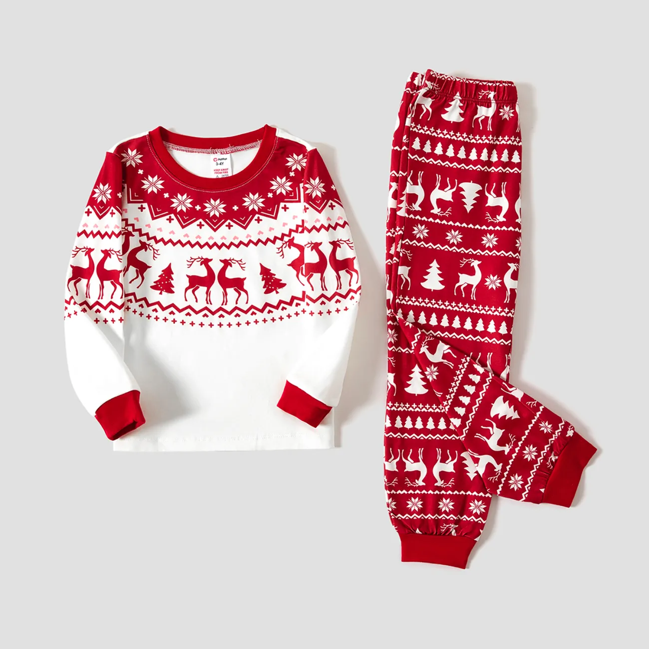 Christmas Reindeer and Snowflake Print Family Matching Pajamas Sets (Flame Resistant) Red big image 1