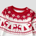 Christmas Reindeer and Snowflake Print Family Matching Pajamas Sets (Flame Resistant) Red image 4