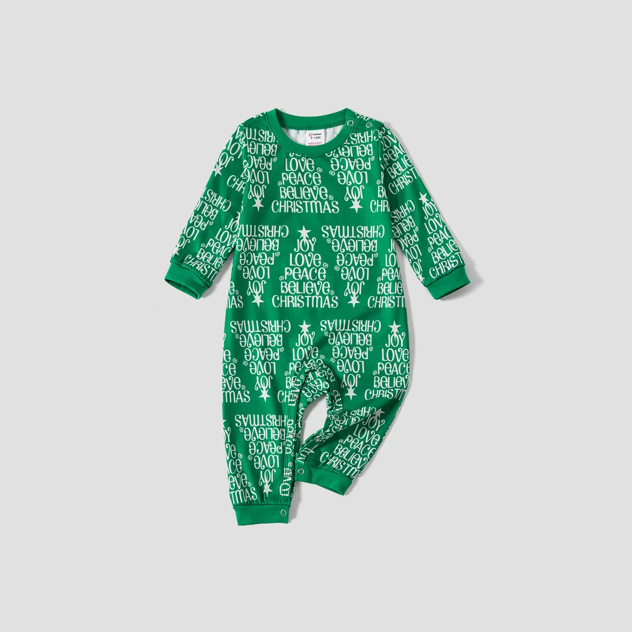 Christmas Letter Tree Print Family Matching Pajamas Sets (Flame Resistant) Green big image 1