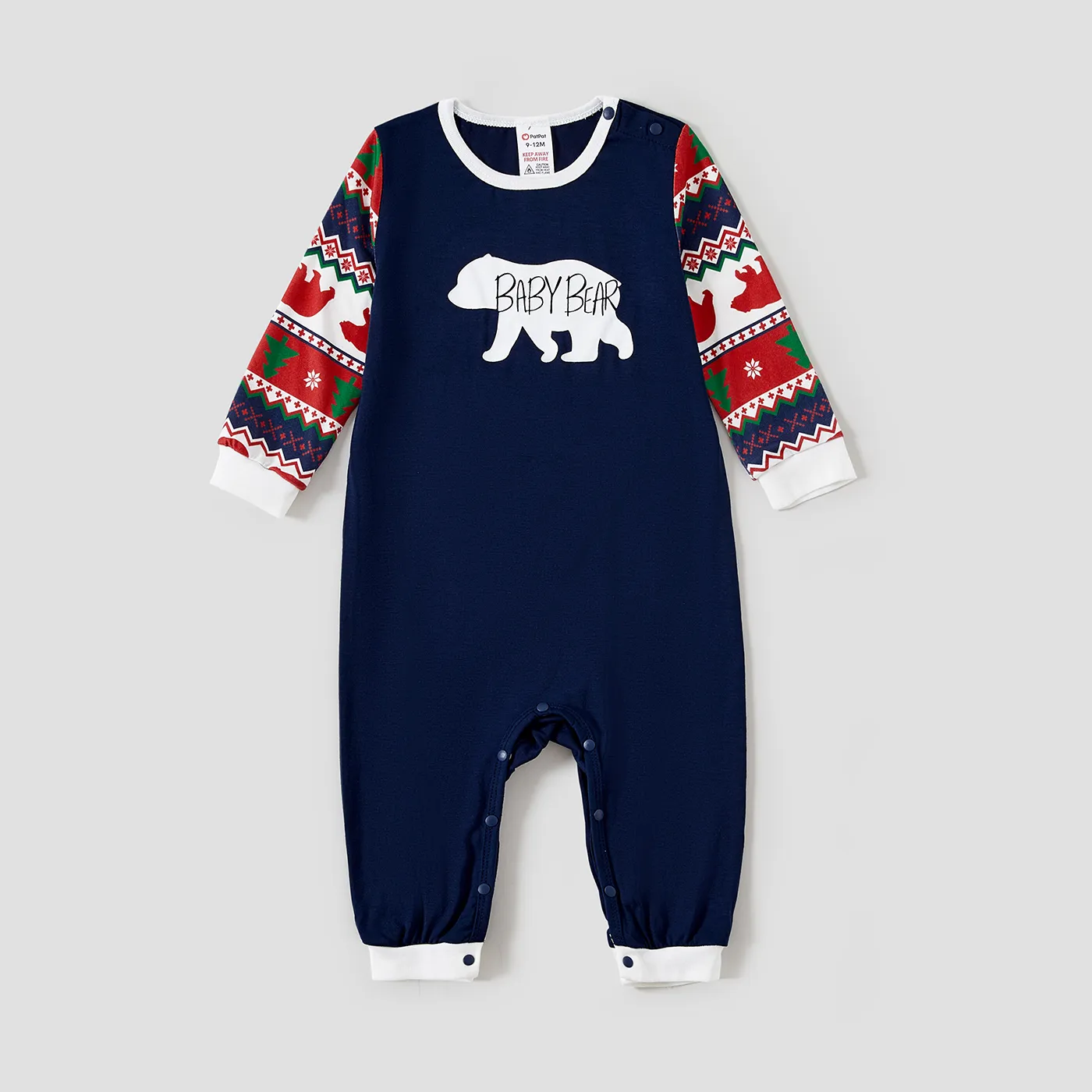Christmas Bear Print Family Matching Pajamas Sets (Flame Resistant) Deep Blue big image 1