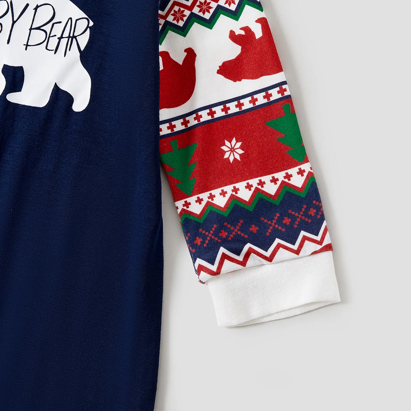 Christmas Bear Print Family Matching Pajamas Sets (Flame Resistant) Deep Blue image 4