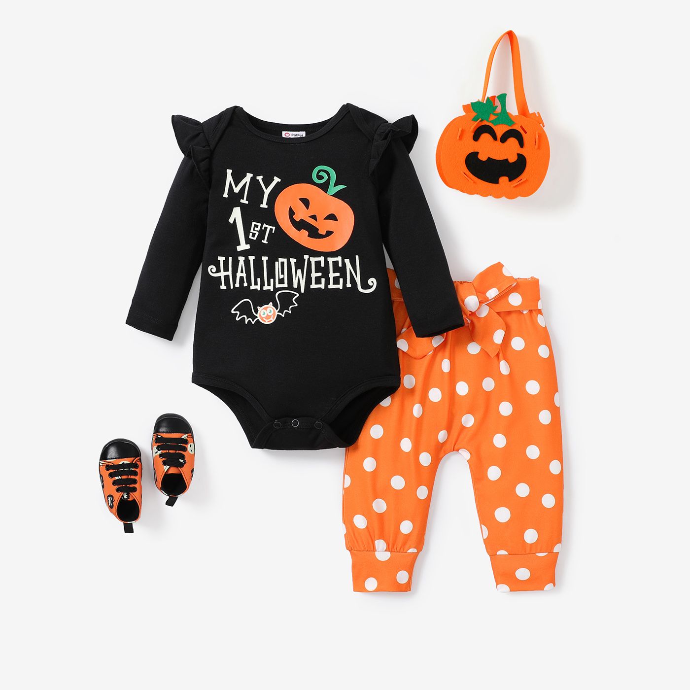 

3PCS Baby Girl Sweet Halloween Flutter Sleeve Set