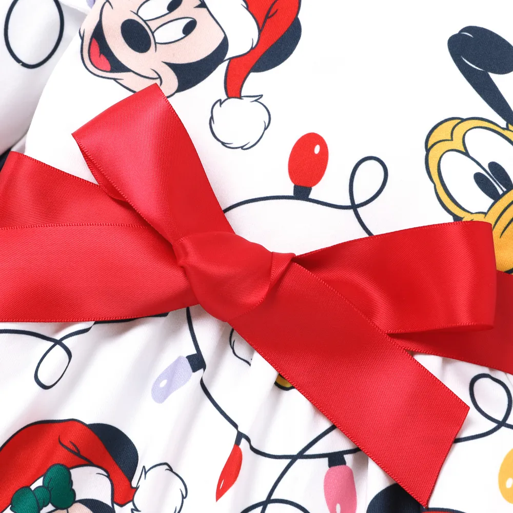 Disney Mickey and Friends Toddler Girl Christmas Full Print Bow Tie Long-sleeve Dress big image 4