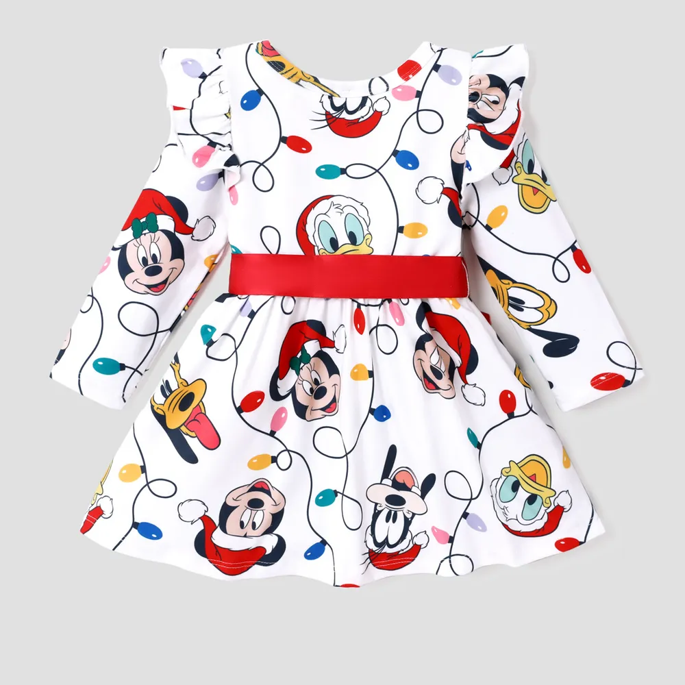 Disney Mickey and Friends Toddler Girl Christmas Full Print Bow Tie Long-sleeve Dress   big image 2